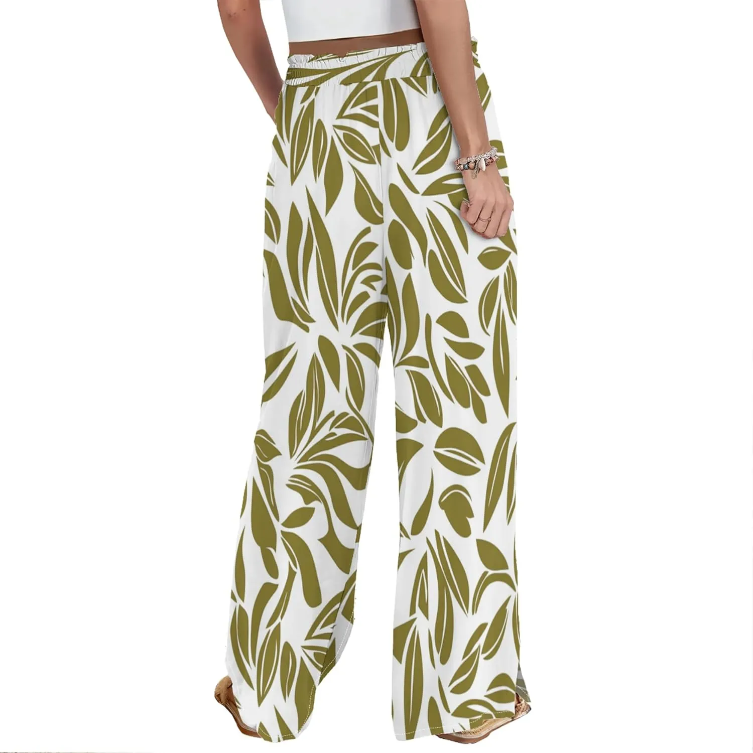 Womens Wide Leg Palazzo Floral Print Pants Flowy High Waist Casual Hawaiian Beach Trousers