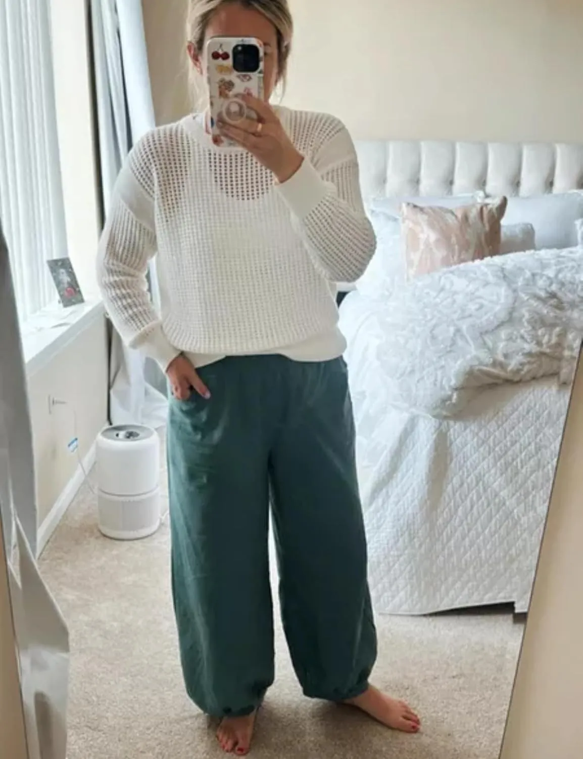 Xiaoxuemeng Womens Wide Leg Pants Cotton Linen Barrel Pants Elastic Waisted Lounge Trousers with Pockets