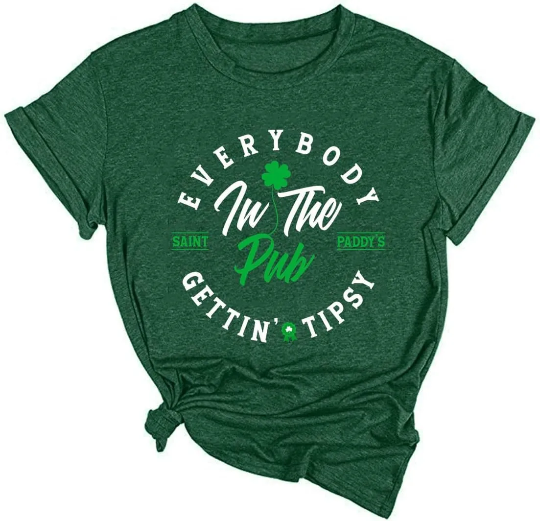 Yimoya St Patricks Day Shirt Women Irish Slainte Shirts Everybody in The Pub getting Tipsy T shirts (Green-2, M)