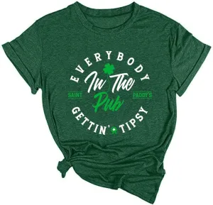 Yimoya St Patricks Day Shirt Women Irish Slainte Shirts Everybody in The Pub getting Tipsy T shirts (Green-2, M)