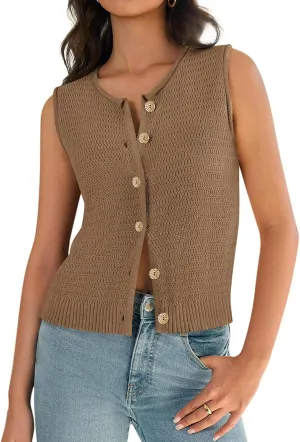 Yousify Womens Sweater Vest 2025 Summer Trendy Sleeveless Knit Button Down Tank Tops Casual Cardigan