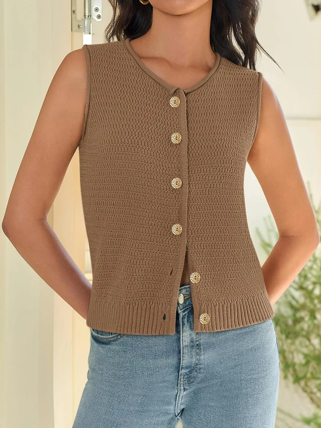 Yousify Womens Sweater Vest 2025 Summer Trendy Sleeveless Knit Button Down Tank Tops Casual Cardigan