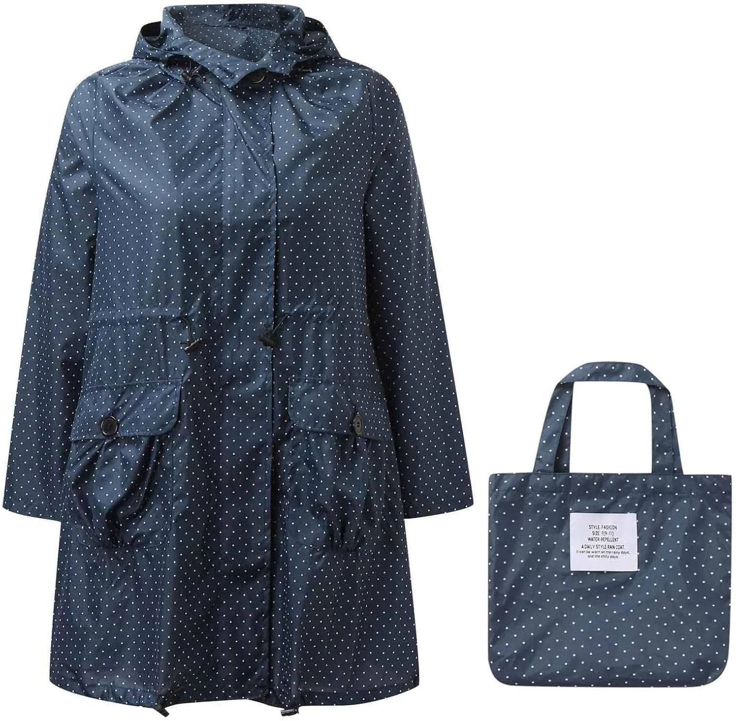 YRAETENM Womens Rain Coat Lightweight Waterproof Long Hooded Trench Coats Plus Size Travel Packable Drawstring Windbreaker