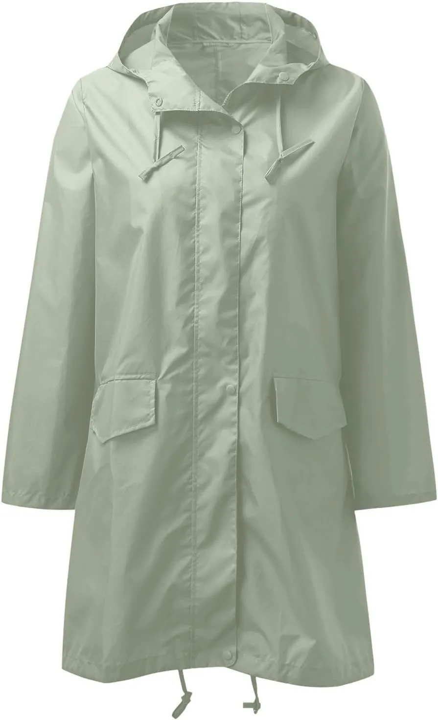 YRAETENM Womens Rain Coat Lightweight Waterproof Long Hooded Trench Coats Plus Size Travel Packable Drawstring Windbreaker