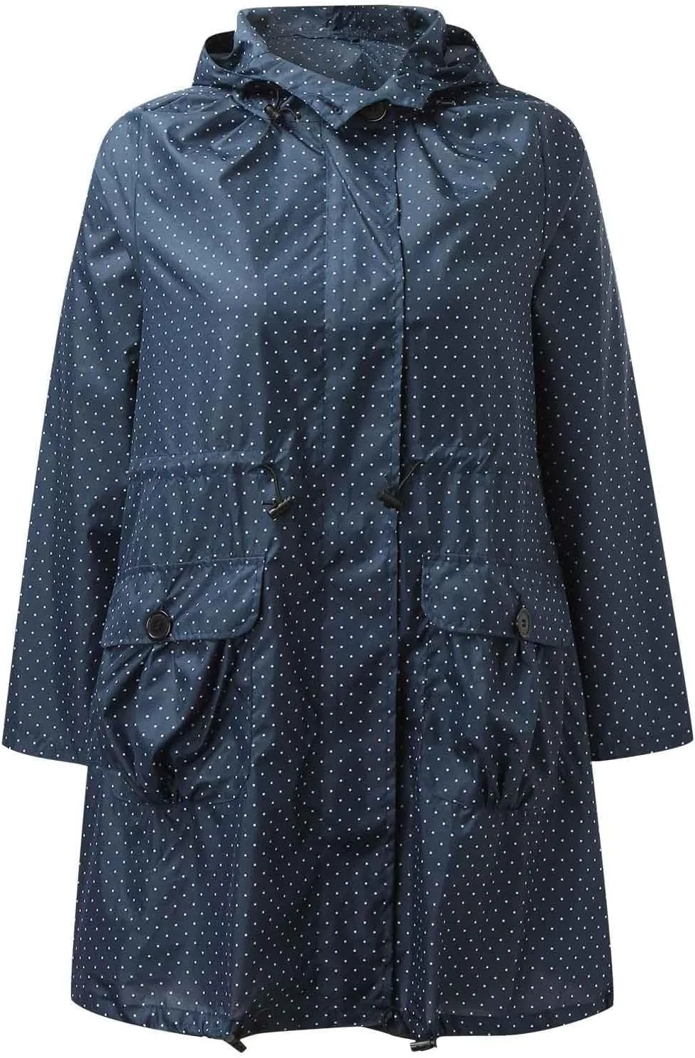 YRAETENM Womens Rain Coat Lightweight Waterproof Long Hooded Trench Coats Plus Size Travel Packable Drawstring Windbreaker