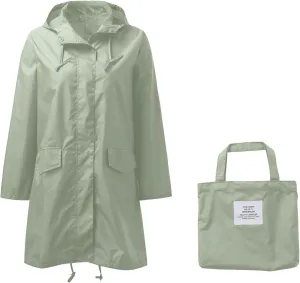 YRAETENM Womens Rain Coat Lightweight Waterproof Long Hooded Trench Coats Plus Size Travel Packable Drawstring Windbreaker