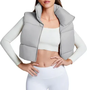 Zando Cropped Puffer Vest Women Sleeveless Outerwear Winter Vest Tops Jackets Lightweight Vests for Women 2025 Trendy Zip