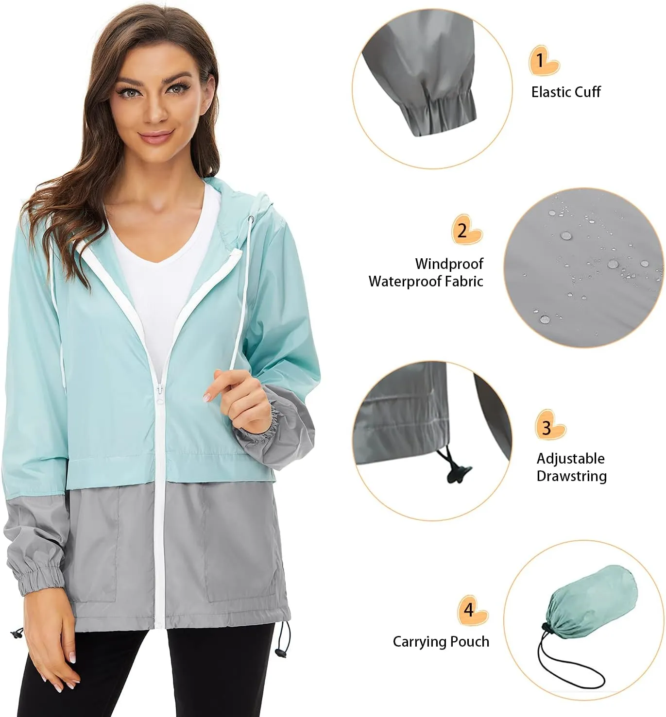 Zando Lightweight Rain Jacket Women Raincoat for Women Packable Rain Coat Windbreaker Rain Jackets Waterproof with Hood