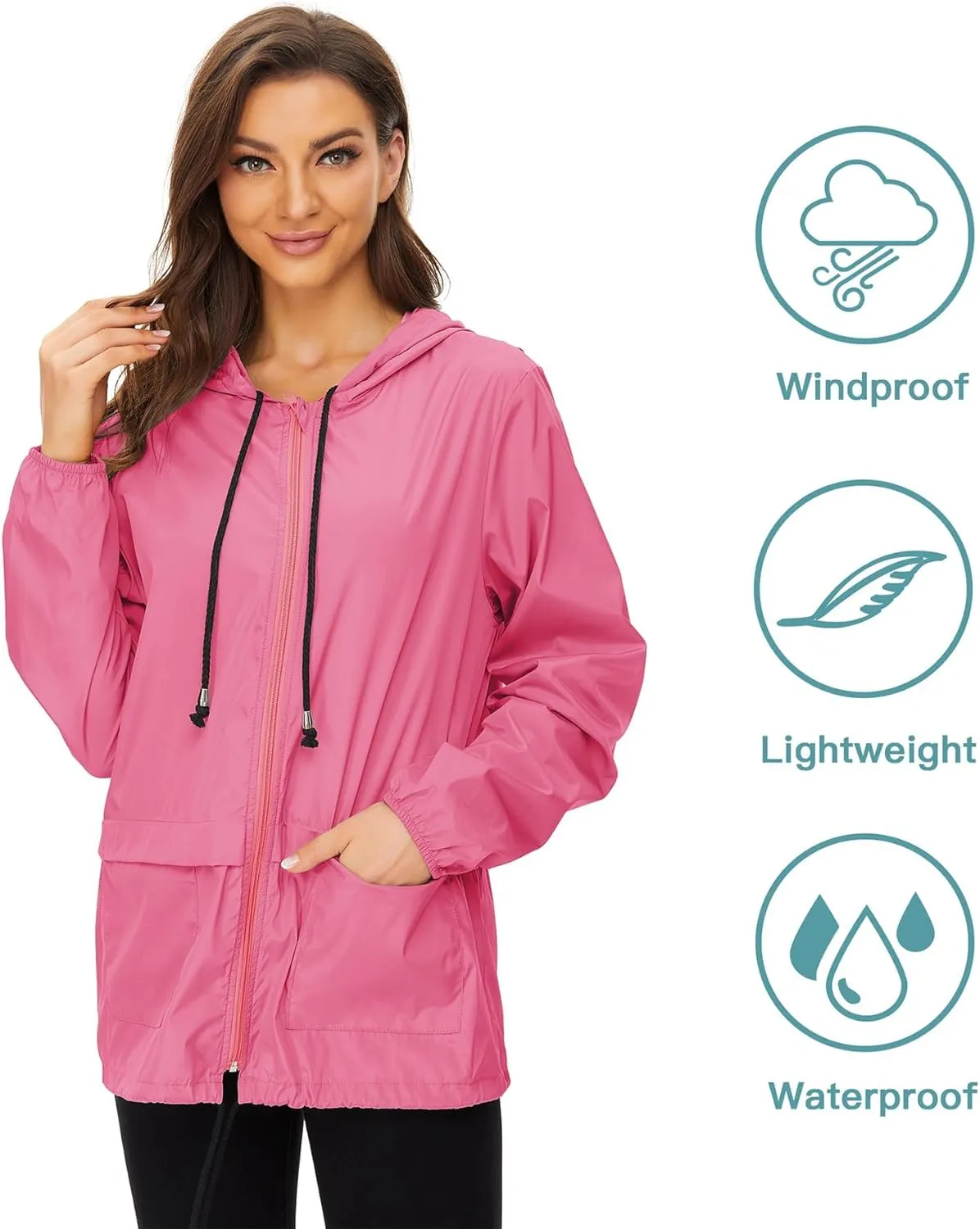 Zando Lightweight Rain Jacket Women Raincoat for Women Packable Rain Coat Windbreaker Rain Jackets Waterproof with Hood