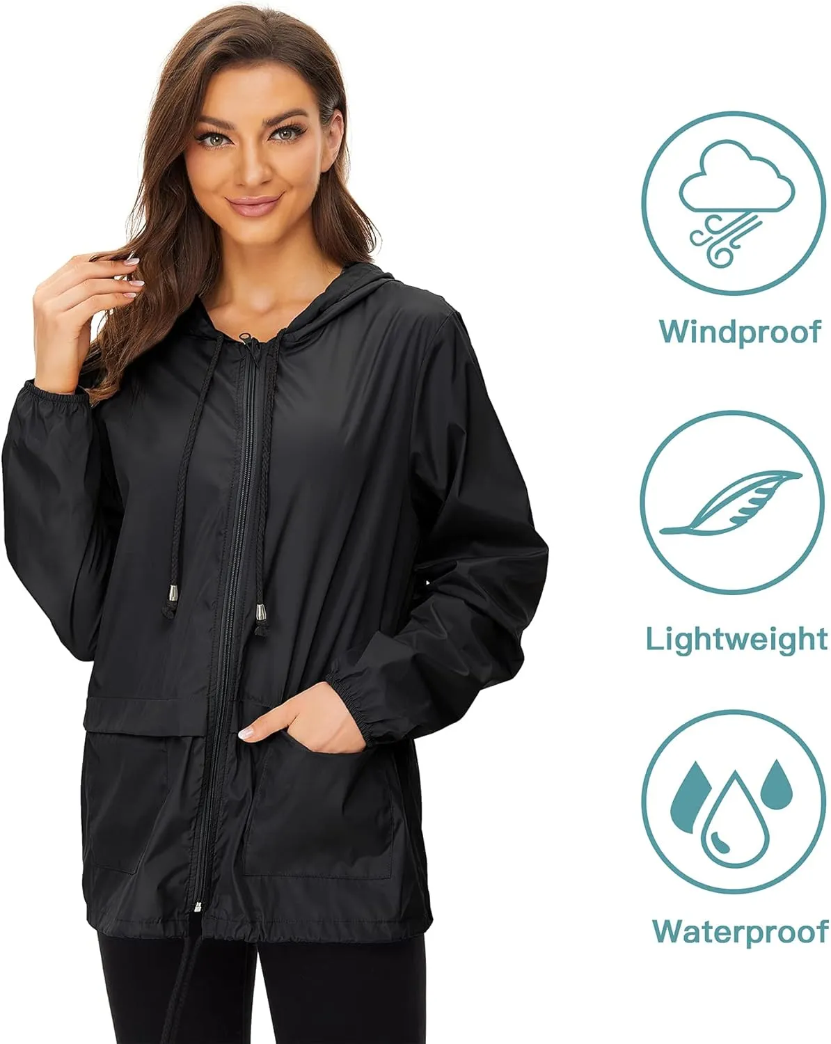 Zando Lightweight Rain Jacket Women Raincoat for Women Packable Rain Coat Windbreaker Rain Jackets Waterproof with Hood