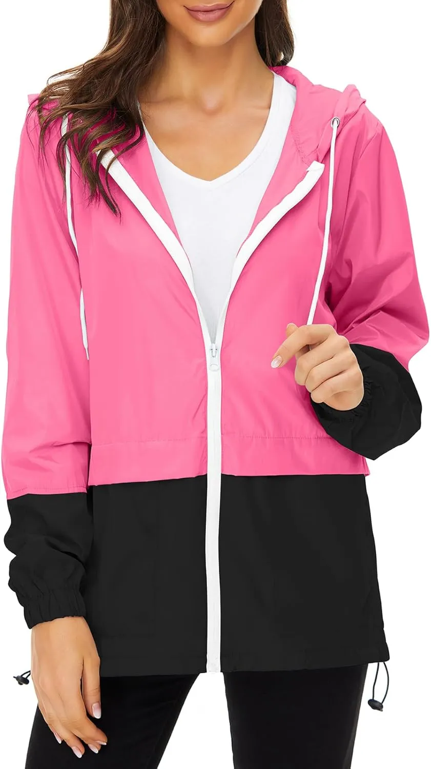 Zando Lightweight Rain Jacket Women Raincoat for Women Packable Rain Coat Windbreaker Rain Jackets Waterproof with Hood