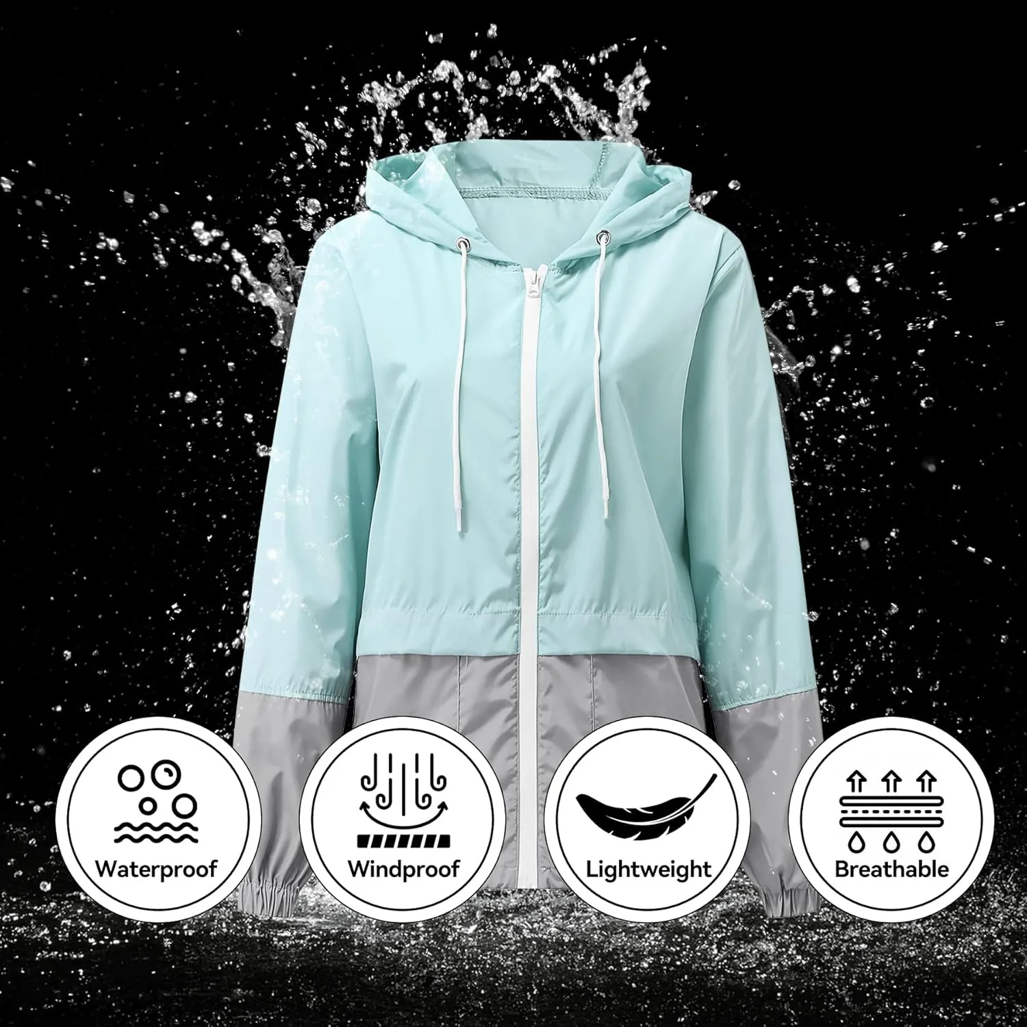 Zando Packable Rain Jacket Women Lightweight Raincoat Hood Women's Raincoats with Pocket Out Windbreaker Jacket Waterproof