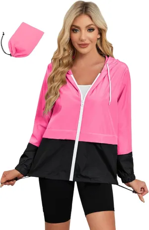 Zando Packable Rain Jacket Women Lightweight Raincoat Hood Women's Raincoats with Pocket Out Windbreaker Jacket Waterproof