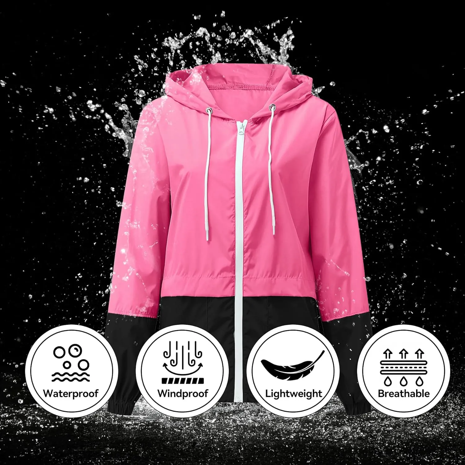 Zando Packable Rain Jacket Women Lightweight Raincoat Hood Women's Raincoats with Pocket Out Windbreaker Jacket Waterproof