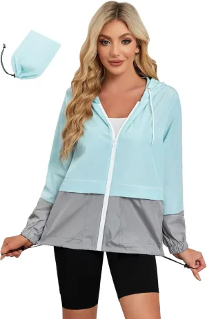 Zando Packable Rain Jacket Women Lightweight Raincoat Hood Women's Raincoats with Pocket Out Windbreaker Jacket Waterproof