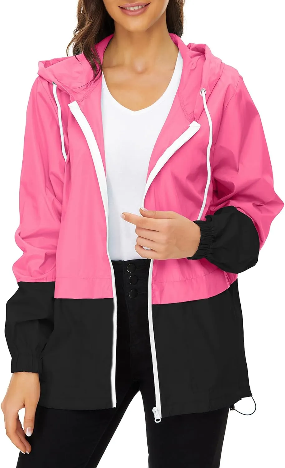 Zando Packable Rain Jacket Women Lightweight Raincoat Hood Women's Raincoats with Pocket Out Windbreaker Jacket Waterproof