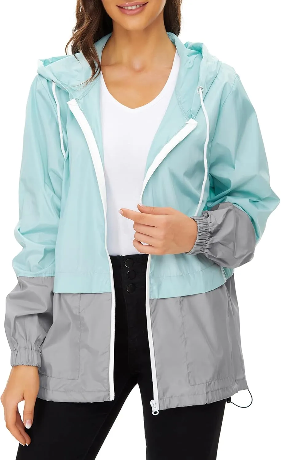 Zando Packable Rain Jacket Women Lightweight Raincoat Hood Women's Raincoats with Pocket Out Windbreaker Jacket Waterproof