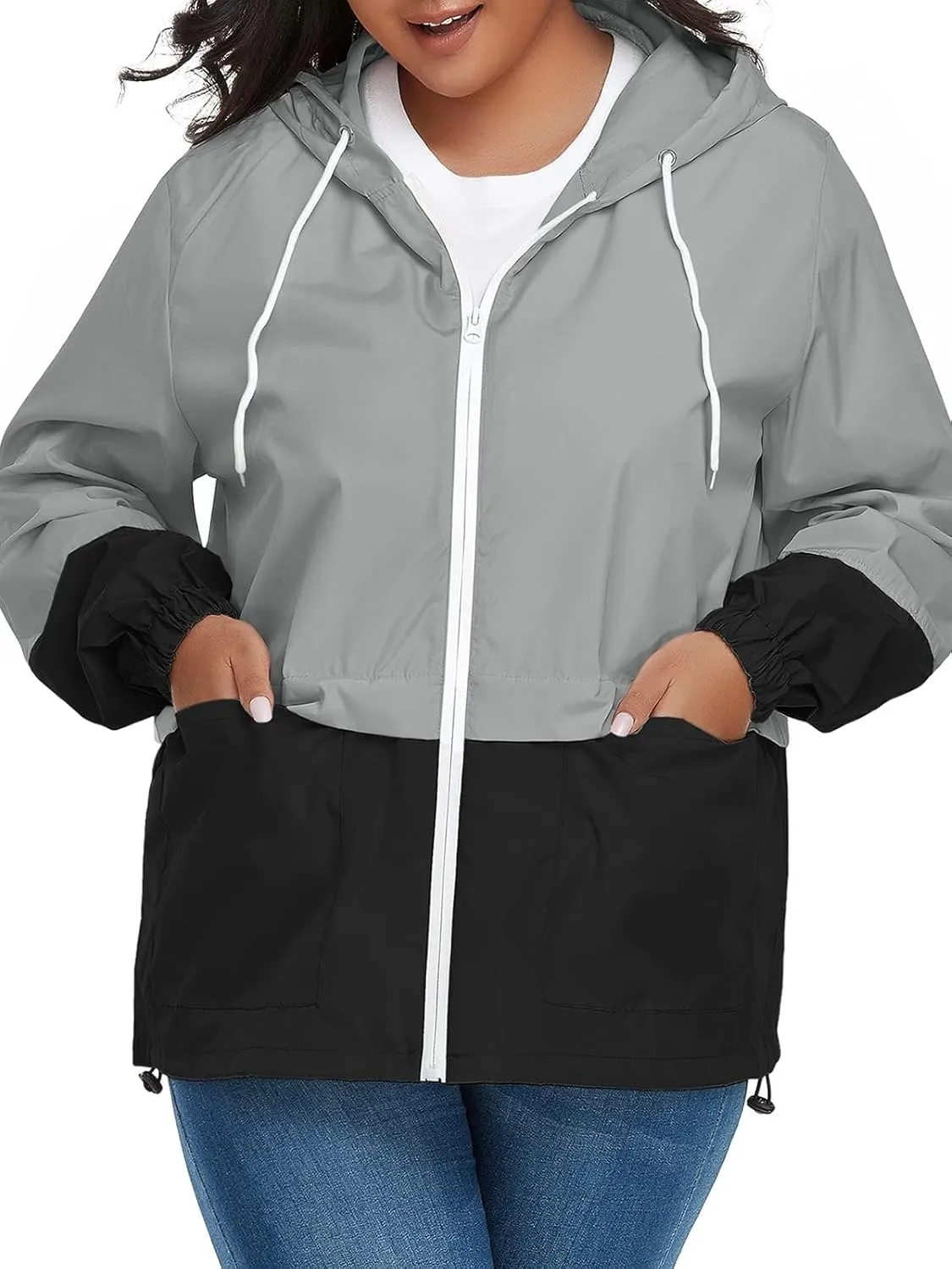 Zando Plus Size Rain Jacket Womens Waterproof with Hood Windbreaker Travel Rain Coat for Women Lightweight Packable Raincoat