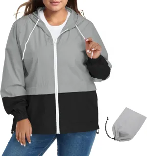 Zando Plus Size Rain Jacket Womens Waterproof with Hood Windbreaker Travel Rain Coat for Women Lightweight Packable Raincoat
