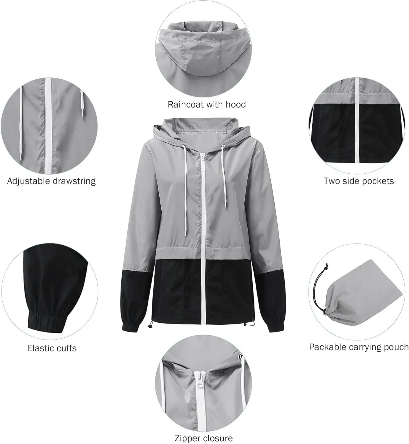 Zando Plus Size Rain Jacket Womens Waterproof with Hood Windbreaker Travel Rain Coat for Women Lightweight Packable Raincoat