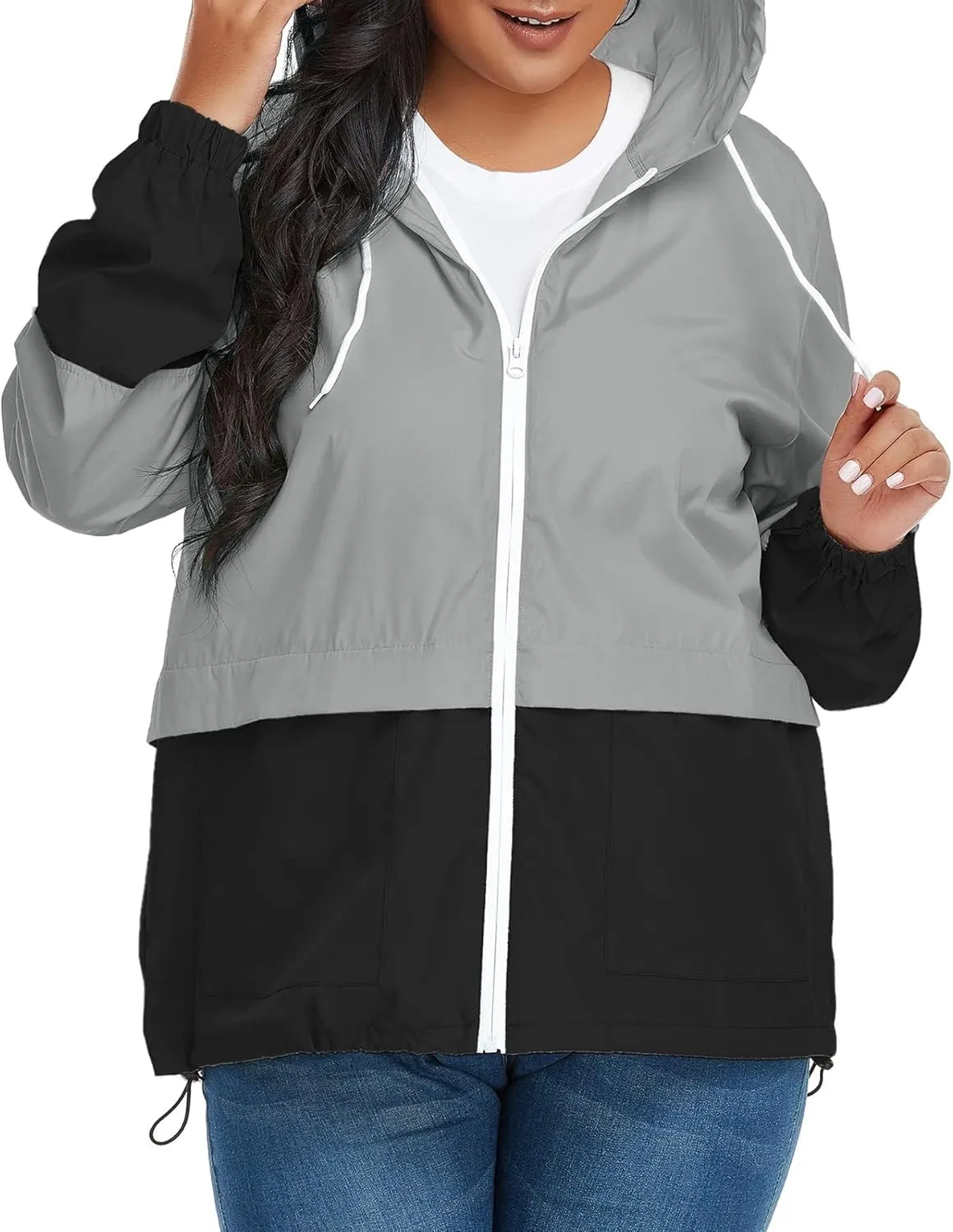 Zando Plus Size Rain Jacket Womens Waterproof with Hood Windbreaker Travel Rain Coat for Women Lightweight Packable Raincoat