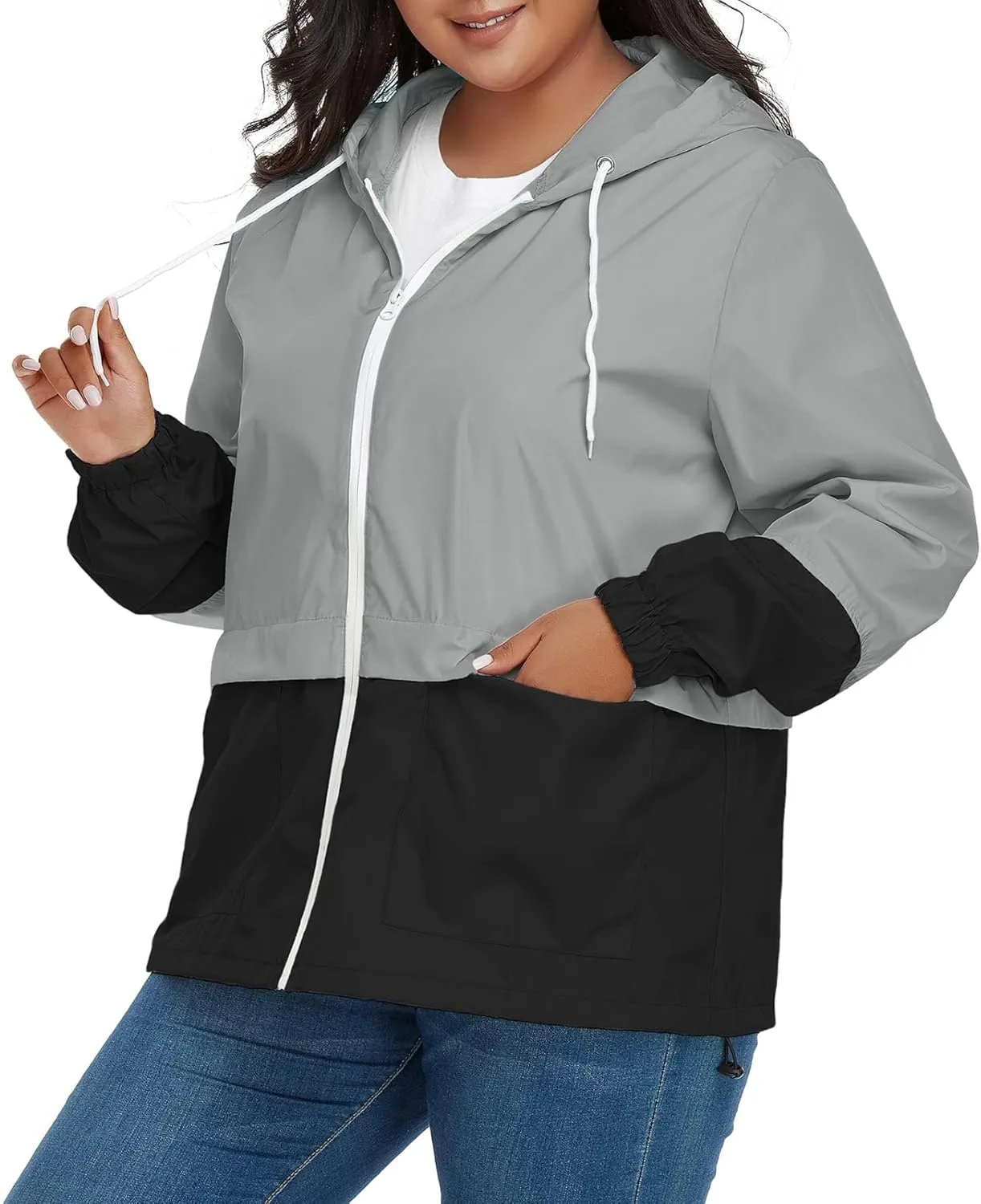 Zando Plus Size Rain Jacket Womens Waterproof with Hood Windbreaker Travel Rain Coat for Women Lightweight Packable Raincoat