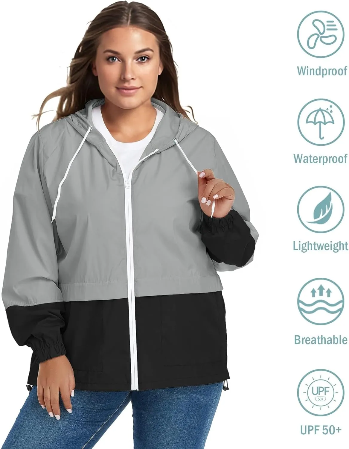 Zando Plus Size Rain Jacket Womens Waterproof with Hood Windbreaker Travel Rain Coat for Women Lightweight Packable Raincoat