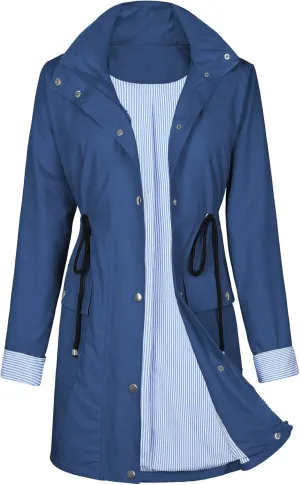Zando Raincoat for Women Rain Jackets for Women Waterproof Lightweight Windbreaker Outdoor Hooded Trench Coat Long Rain Coats