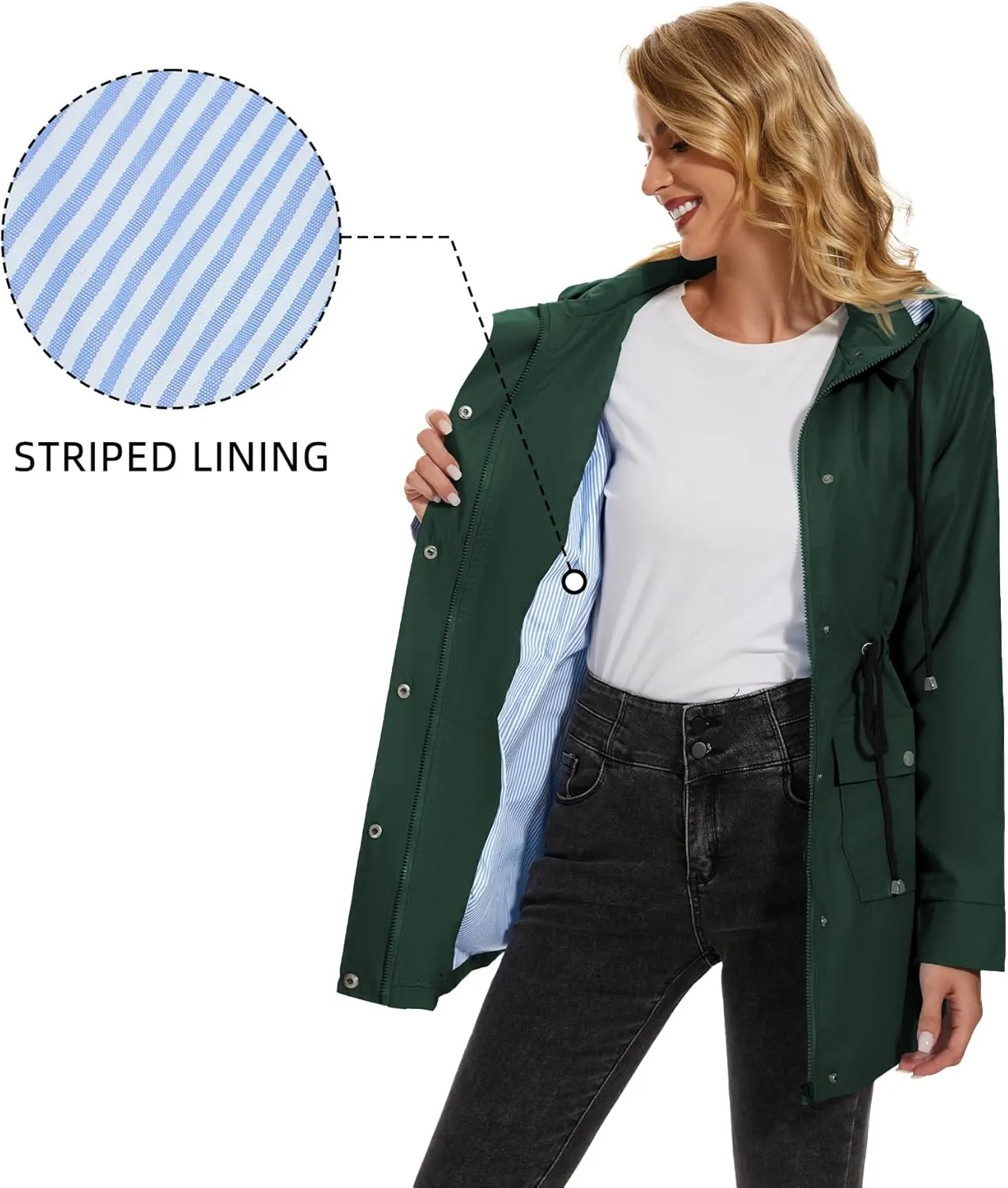 Zando Raincoat for Women Rain Jackets for Women Waterproof Lightweight Windbreaker Outdoor Hooded Trench Coat Long Rain Coats