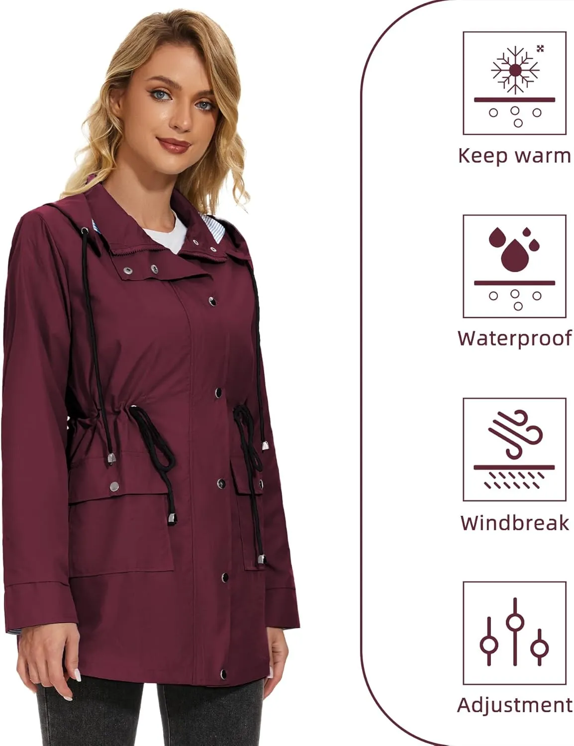 Zando Raincoat for Women Rain Jackets for Women Waterproof Lightweight Windbreaker Outdoor Hooded Trench Coat Long Rain Coats