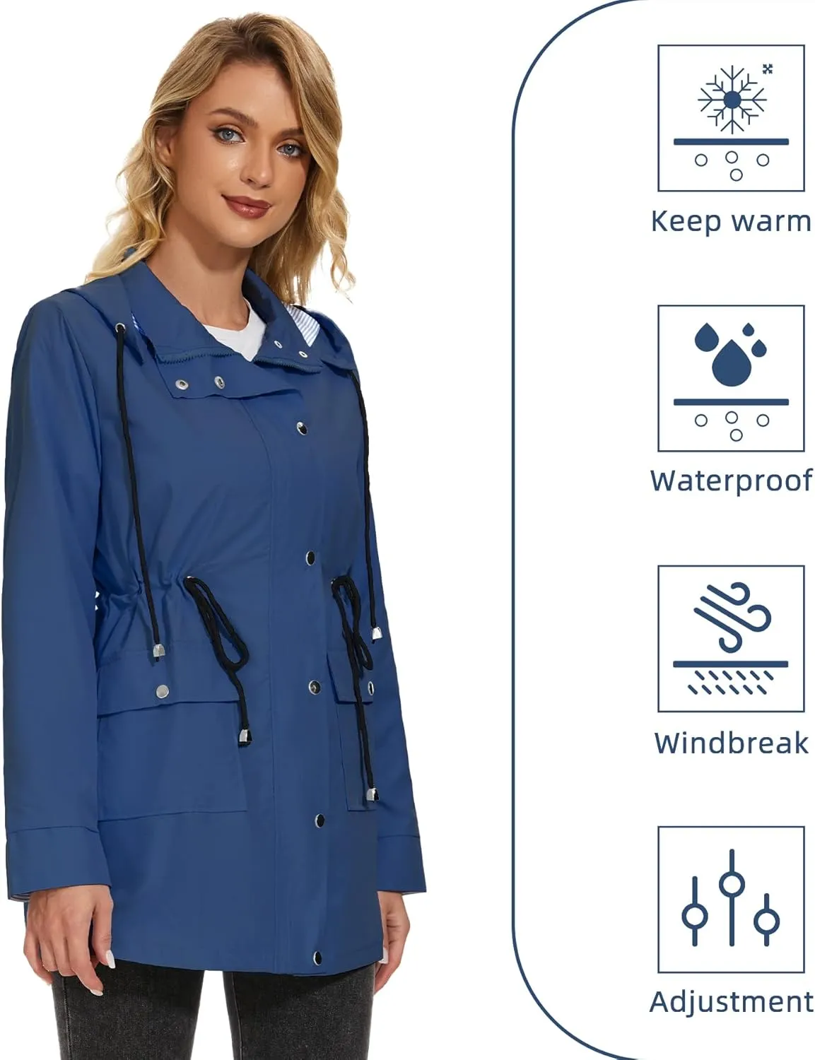 Zando Raincoat for Women Rain Jackets for Women Waterproof Lightweight Windbreaker Outdoor Hooded Trench Coat Long Rain Coats