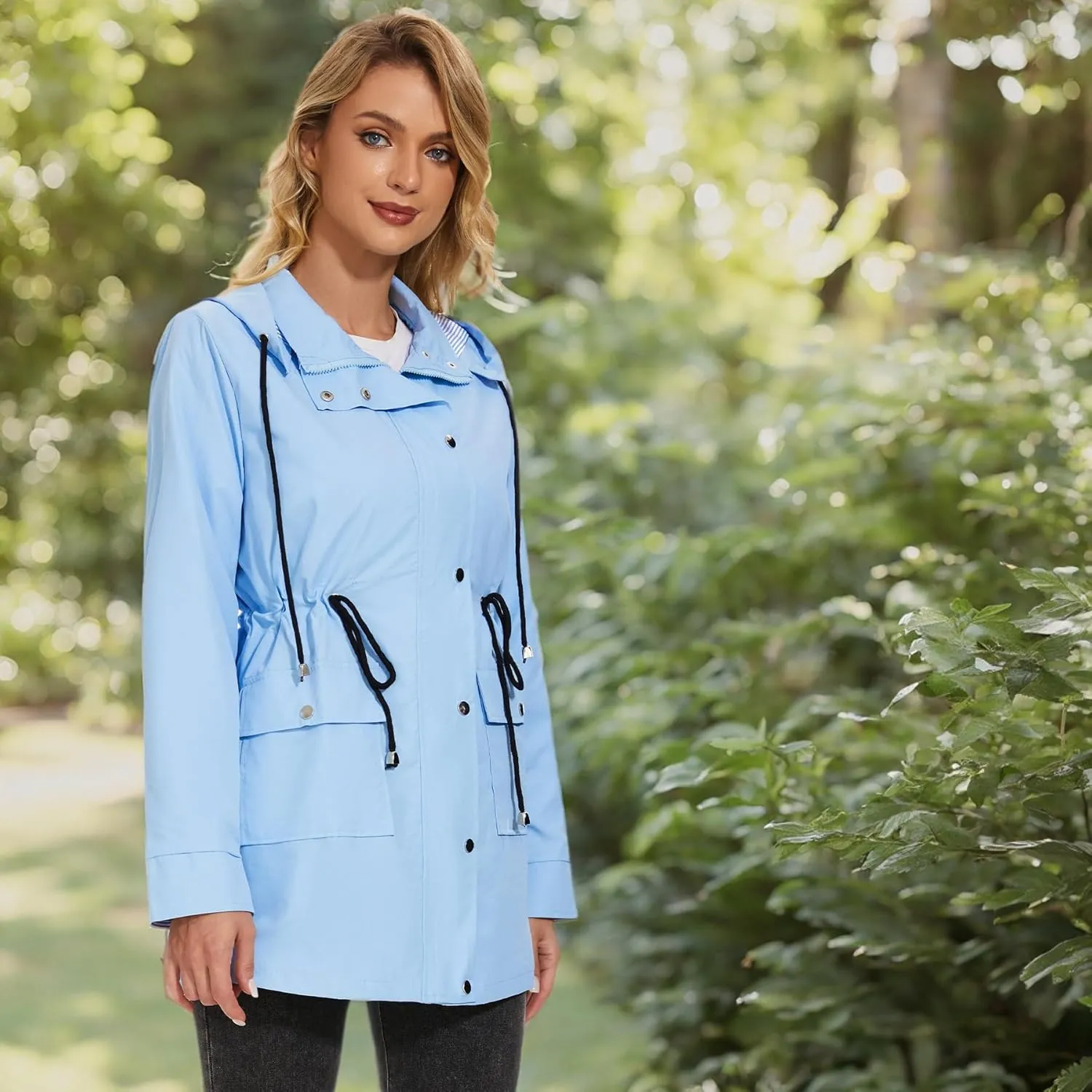 Zando Raincoat for Women Rain Jackets for Women Waterproof Lightweight Windbreaker Outdoor Hooded Trench Coat Long Rain Coats
