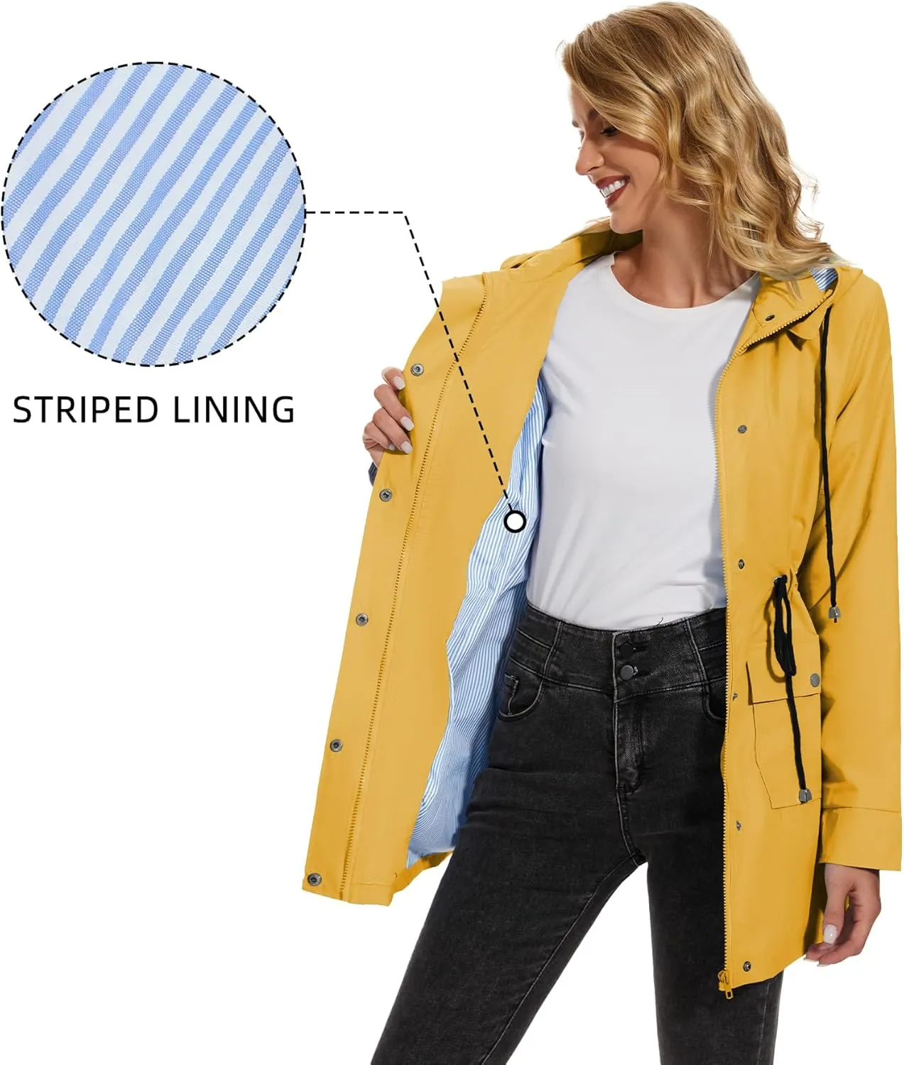 Zando Raincoat for Women Rain Jackets for Women Waterproof Lightweight Windbreaker Outdoor Hooded Trench Coat Long Rain Coats