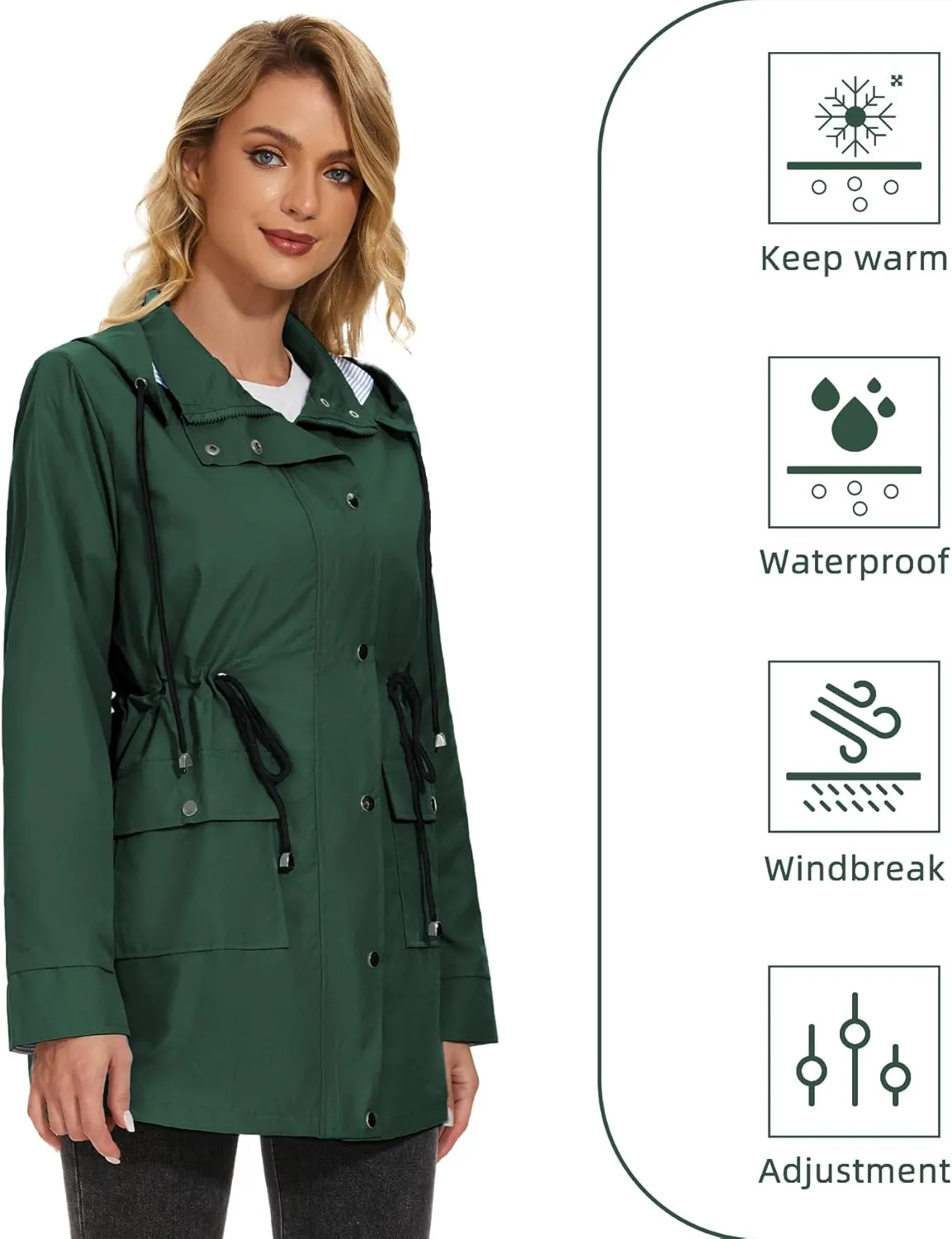 Zando Raincoat for Women Rain Jackets for Women Waterproof Lightweight Windbreaker Outdoor Hooded Trench Coat Long Rain Coats