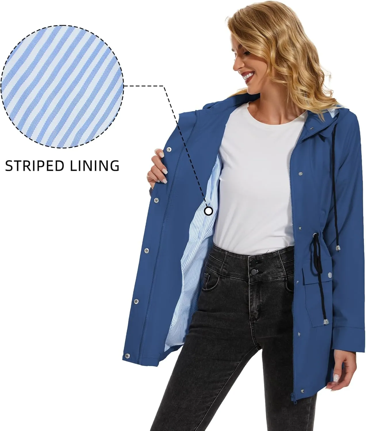 Zando Raincoat for Women Rain Jackets for Women Waterproof Lightweight Windbreaker Outdoor Hooded Trench Coat Long Rain Coats