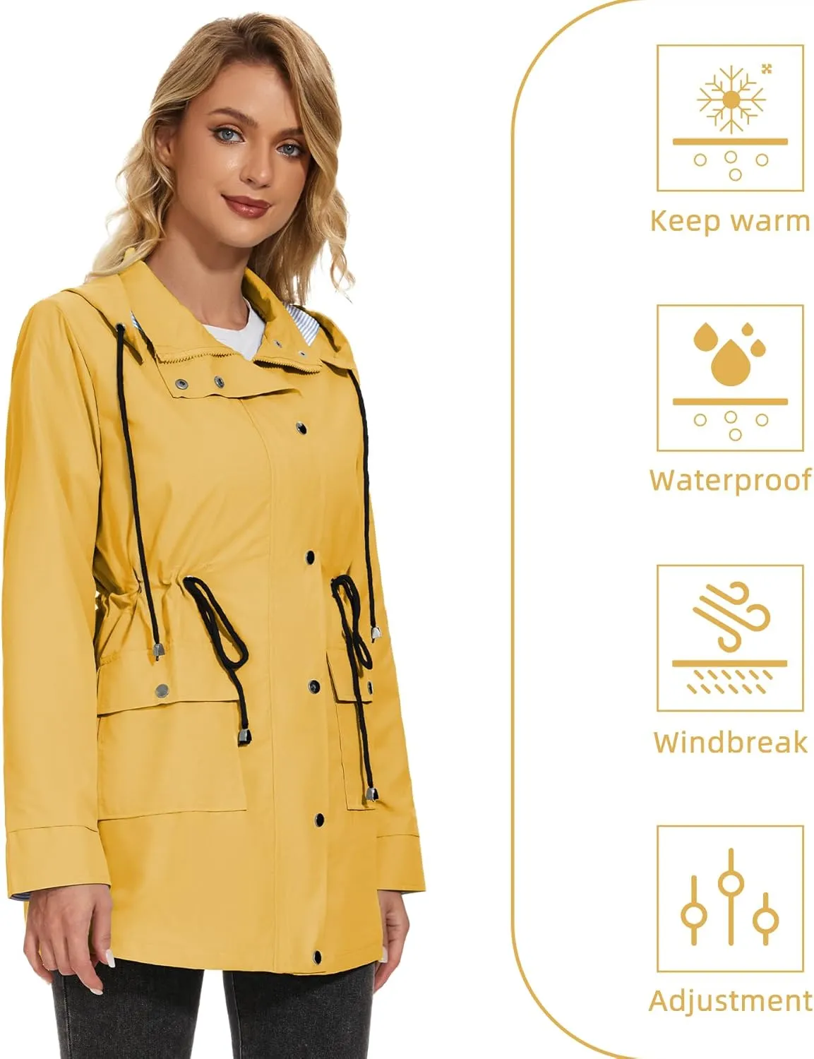 Zando Raincoat for Women Rain Jackets for Women Waterproof Lightweight Windbreaker Outdoor Hooded Trench Coat Long Rain Coats