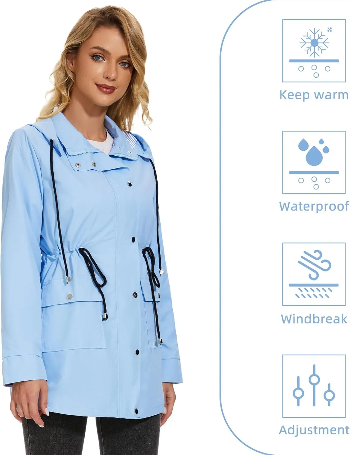 Zando Raincoat for Women Rain Jackets for Women Waterproof Lightweight Windbreaker Outdoor Hooded Trench Coat Long Rain Coats