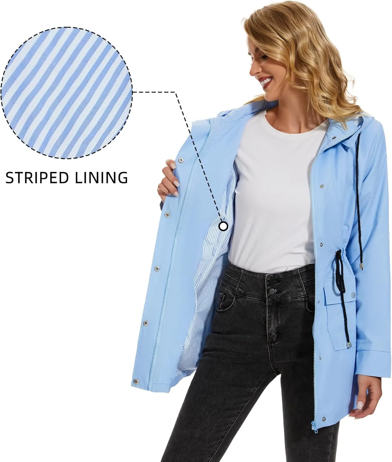 Zando Raincoat for Women Rain Jackets for Women Waterproof Lightweight Windbreaker Outdoor Hooded Trench Coat Long Rain Coats