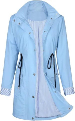 Zando Raincoat for Women Rain Jackets for Women Waterproof Lightweight Windbreaker Outdoor Hooded Trench Coat Long Rain Coats