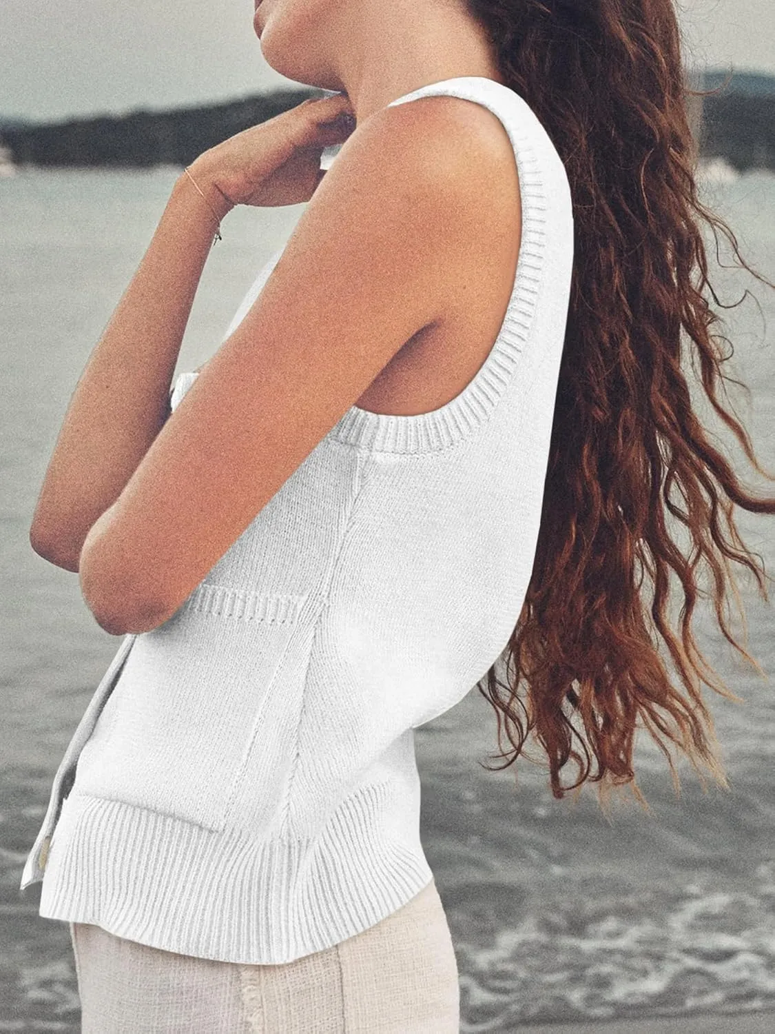 ZDC Women's Summer Sweater Vest Button Down Sleeveless Tank Tops Lightweight Vests with Pockets