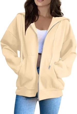 Zip Up Hoodies For Women Cropped Solid Color Sweatshirts Fall Outfits 2024 Long Sleeved Teen Girls Clothes