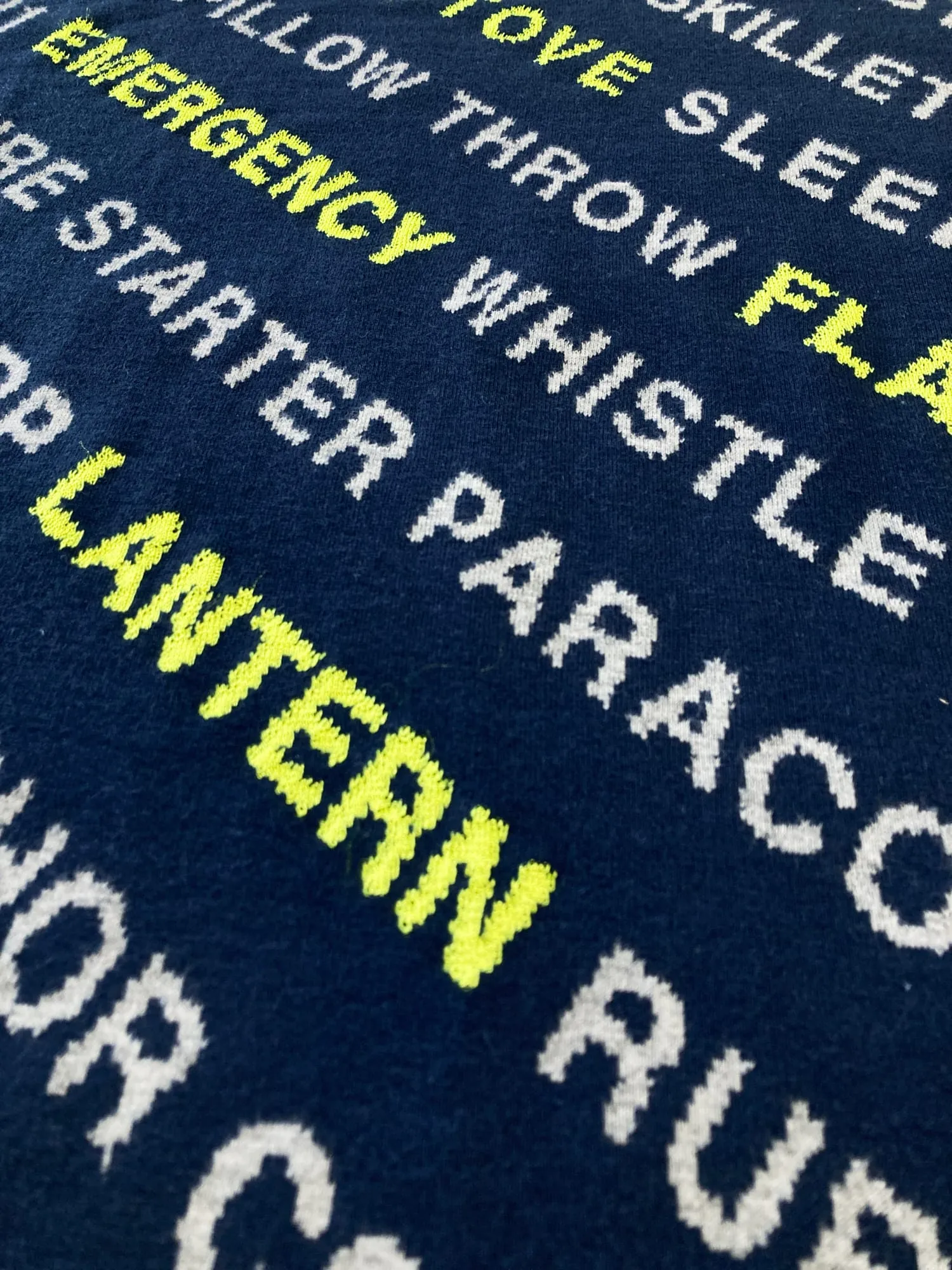 Zucca navy wrap skirt or blanket with text of camping equipment - M