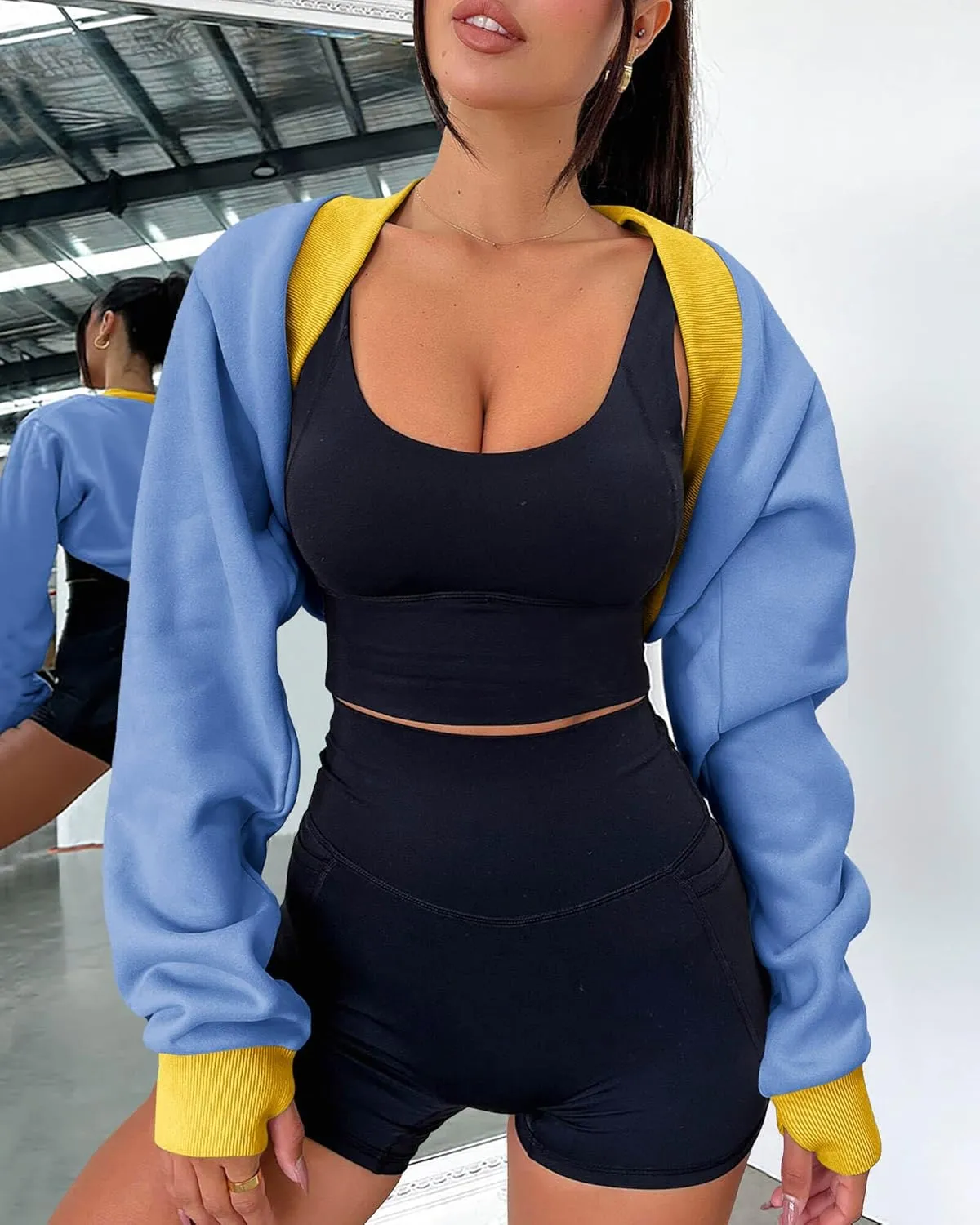 Zwurew Women's Bolero Shrug Long Sleeve Cropped Sweatshirt with Thumb Hole Workout Shrugs Open Front Y2K Tops 2024