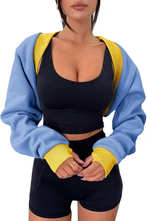 Zwurew Women's Bolero Shrug Long Sleeve Cropped Sweatshirt with Thumb Hole Workout Shrugs Open Front Y2K Tops 2024