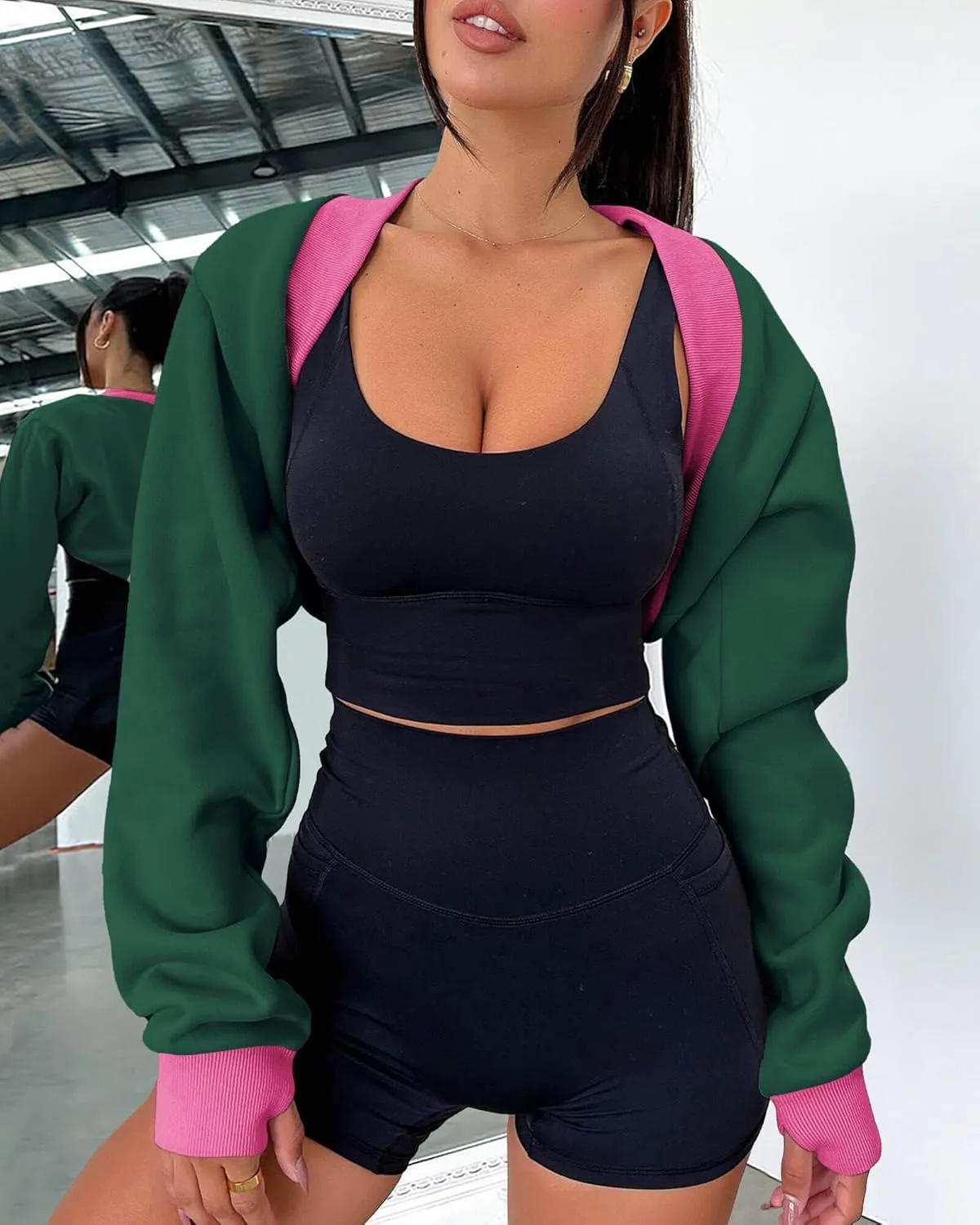 Zwurew Women's Bolero Shrug Long Sleeve Cropped Sweatshirt with Thumb Hole Workout Shrugs Open Front Y2K Tops 2024